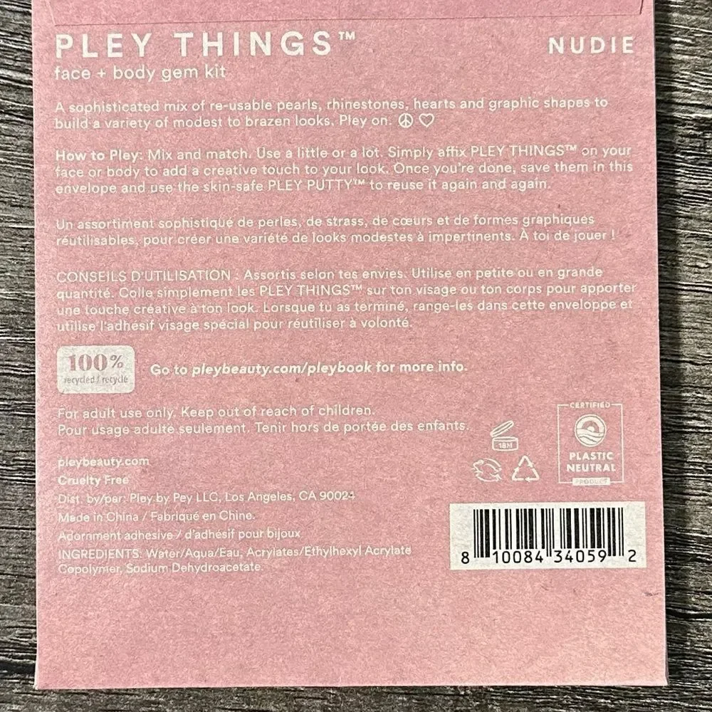 NEW Pley Beauty Nudie Pley Things Reusable Face and Body Gems Festival